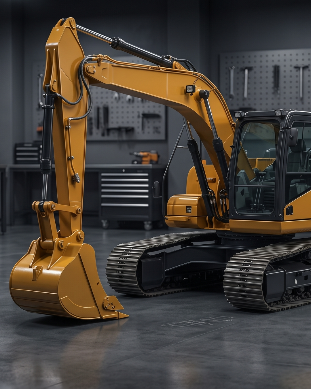 Heavy machinery lined up in the Nihon Shokai yard in Hokkaido
